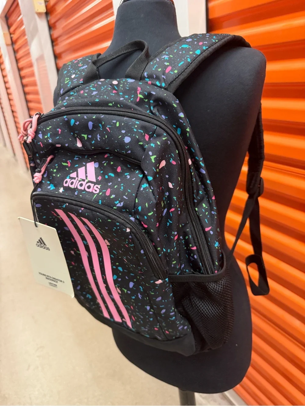 NWT Adidas Kids Young Creator 2  Black Backpack with Pink Accents and Multicolor